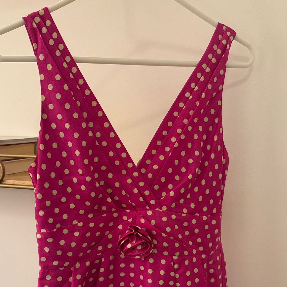 J.Crew Pink Polka Dot Silk Dress with Rose Accent